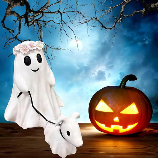 Halloween Ghost Walking Dog Statue