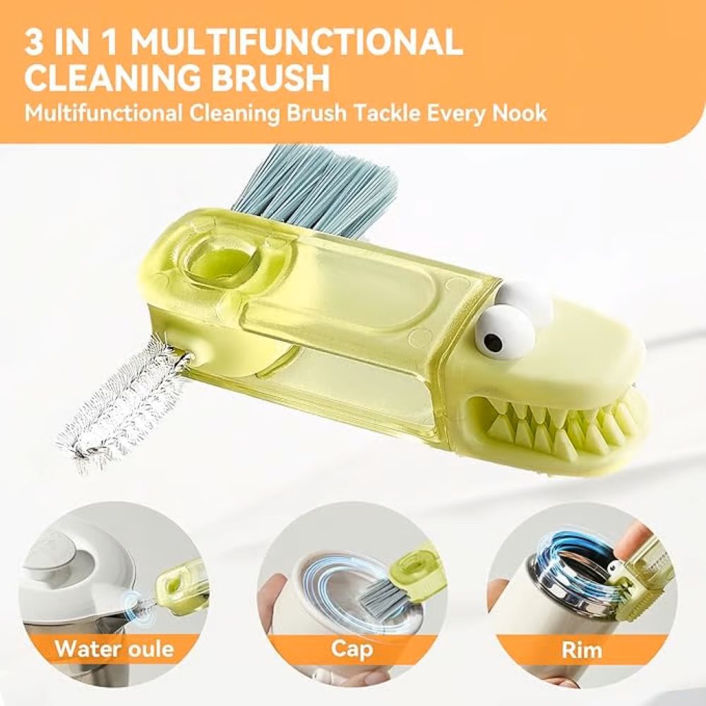 3-in-1 Crocodile Brush - Deep Cleaning for Narrow Cup Lids & Tableware Gaps
