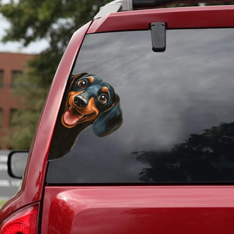 Dachshund Dog - Peekaboo Dog Head Car Sticker - DS057