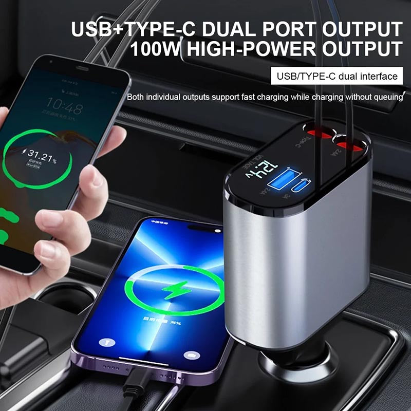 Fast Charge Retractable Car Charger (Fits all vehicles and all phones✨)
