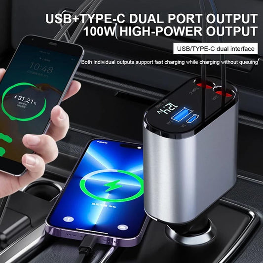 Fast Charge Retractable Car Charger (Fits all vehicles and all phonesâš)