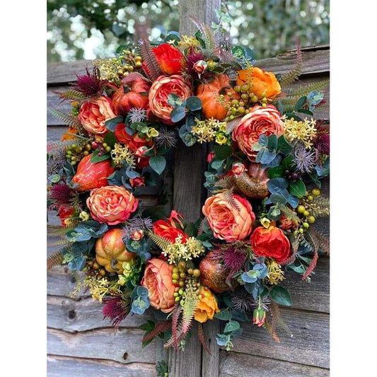 Fall Peony And Pumpkin Wreath - Year Round Wreath