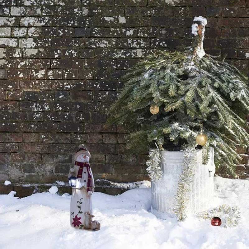 Woodland Snowman With Solar Lantern
