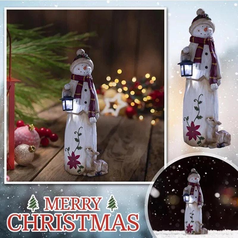 Woodland Snowman With Solar Lantern
