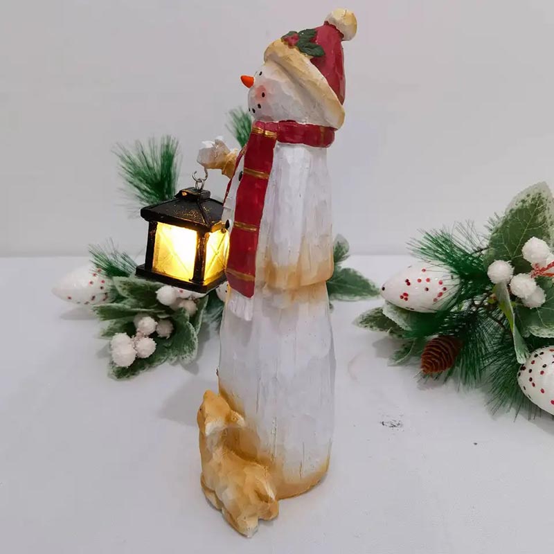 Woodland Snowman With Solar Lantern