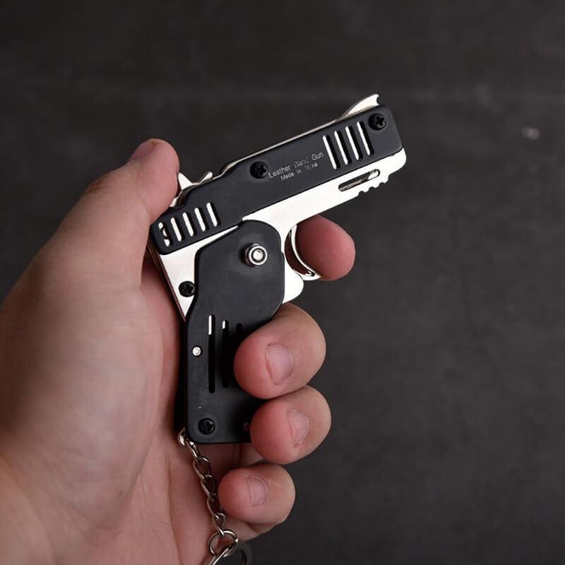 All Metal Mini Folding Rubber Band Gun Outdoor Military Sport Toy Keychain