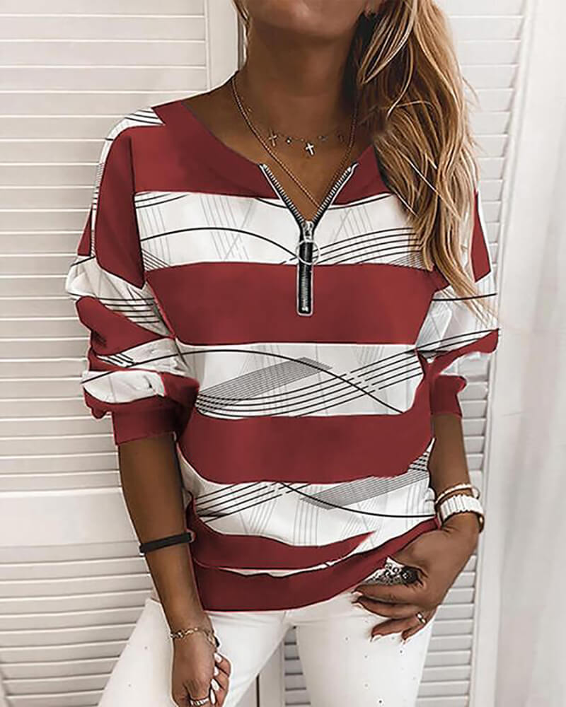 Easy Breezy Striped Zip Pullover