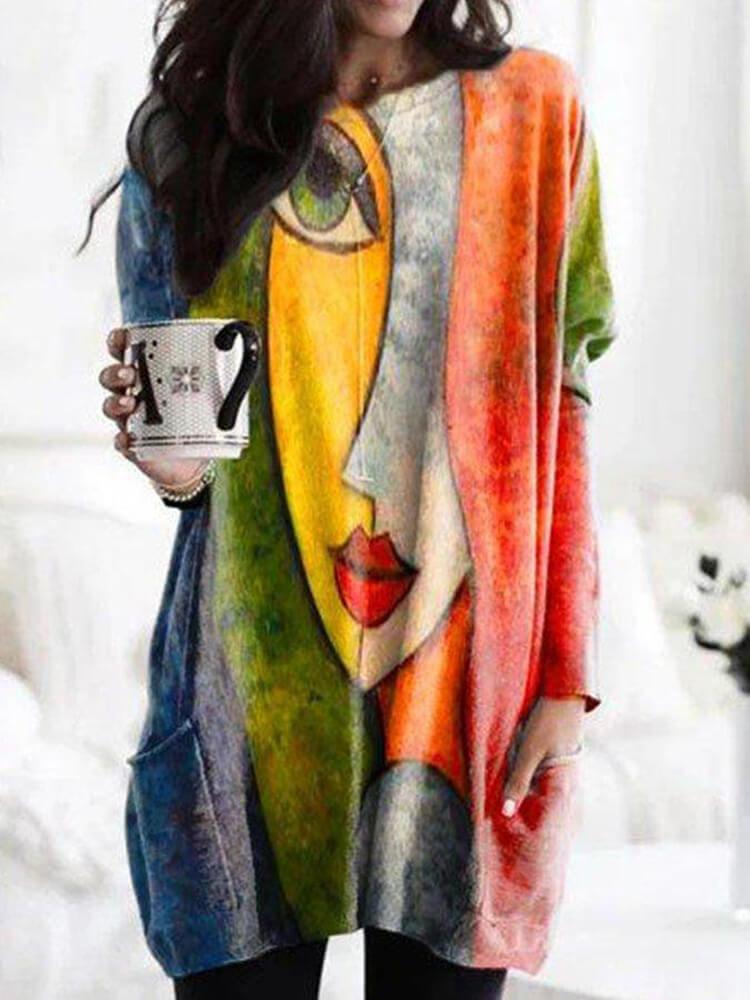 Hello Picasso Bold Print Long-Sleeve Pocket Top