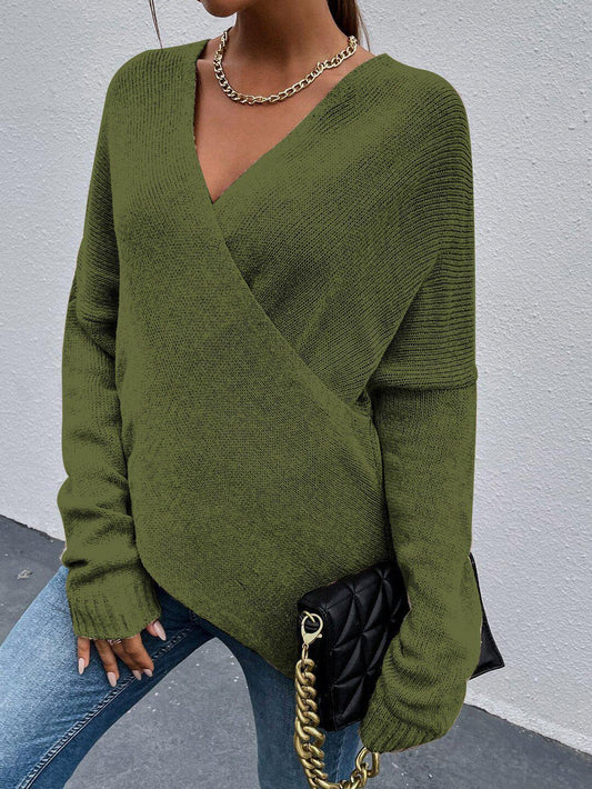 Draped in Style Color Block Long Sleeve Sweater