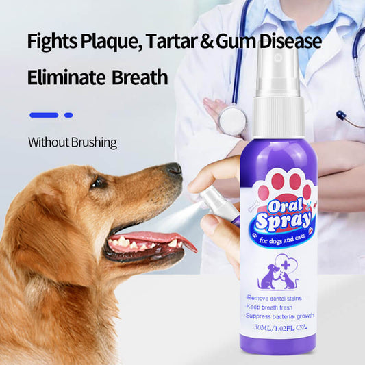 Teeth Cleaning Spray for Dogs & Cats, Eliminate Bad Breath, Targets Tartar & Plaque, Without Brushing