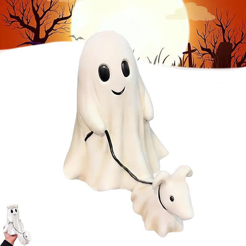 Halloween Ghost Walking Dog Statue