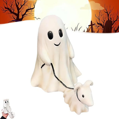 Halloween Ghost Walking Dog Statue