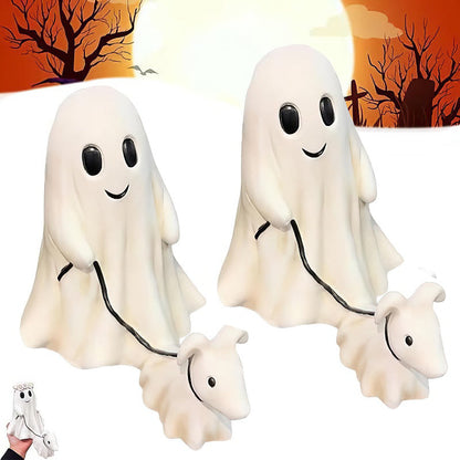 Halloween Ghost Walking Dog Statue