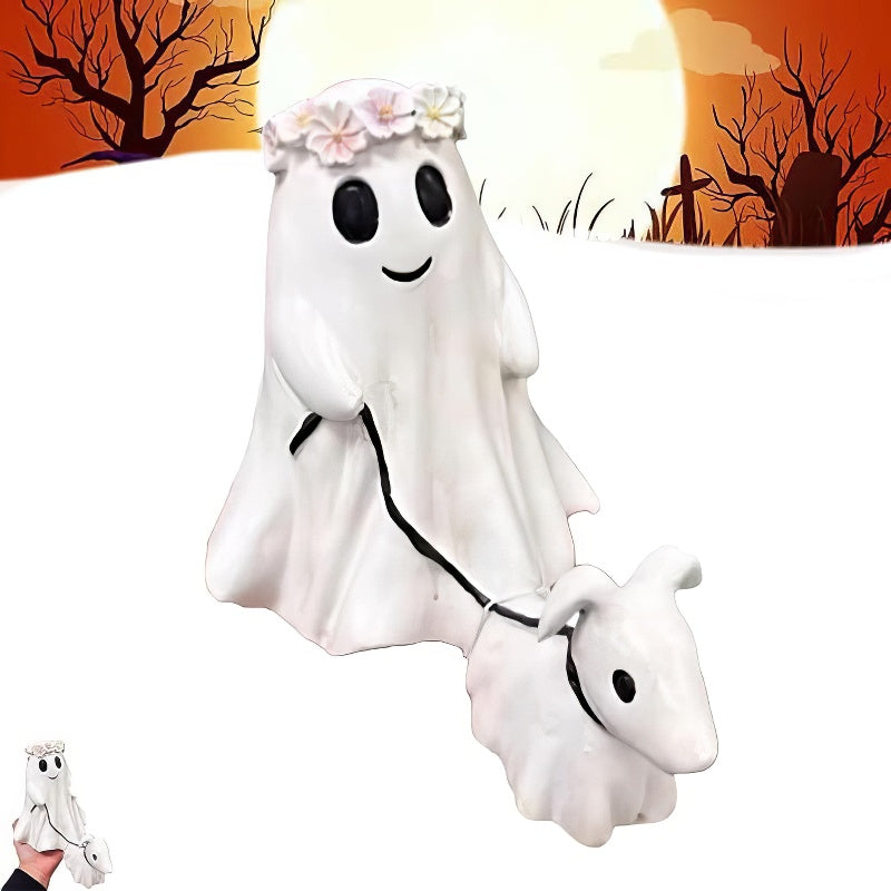Halloween Ghost Walking Dog Statue
