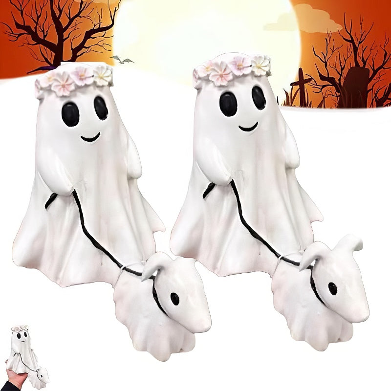Halloween Ghost Walking Dog Statue