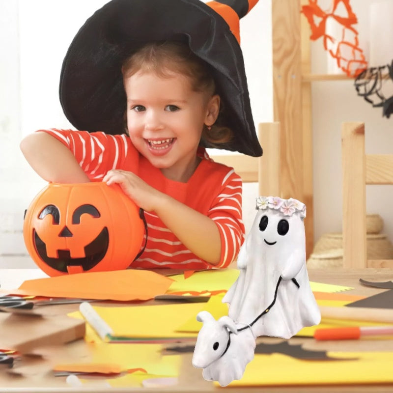 Halloween Ghost Walking Dog Statue