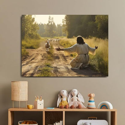 Lamb Runs to Jesus - D369 - Gallery Wrapped Canvas Prints