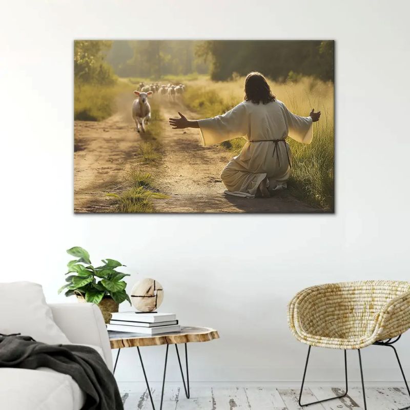 Lamb Runs to Jesus - D369 - Gallery Wrapped Canvas Prints