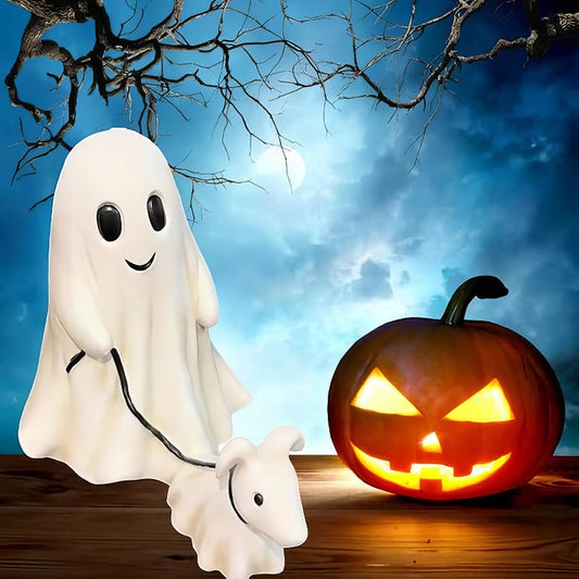 Halloween Ghost Walking Dog Statue