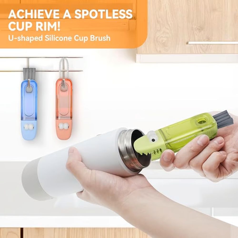 3-in-1 Crocodile Brush - Deep Cleaning for Narrow Cup Lids & Tableware Gaps