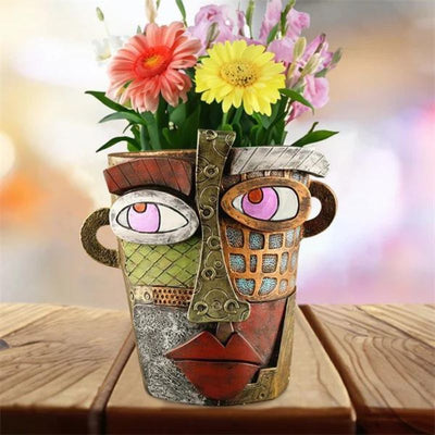 Handmade Picasso Antique Bronze Abstract Beauty Face Flower Pot