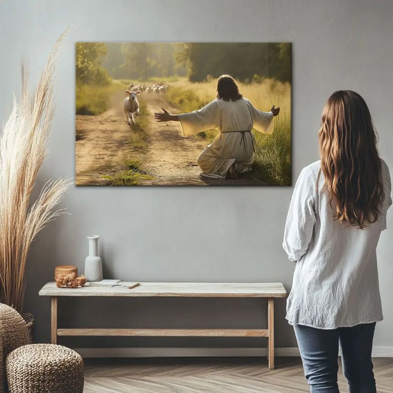 Lamb Runs to Jesus - D369 - Gallery Wrapped Canvas Prints