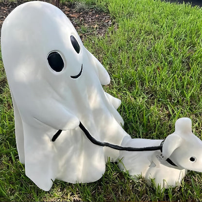 Halloween Ghost Walking Dog Statue