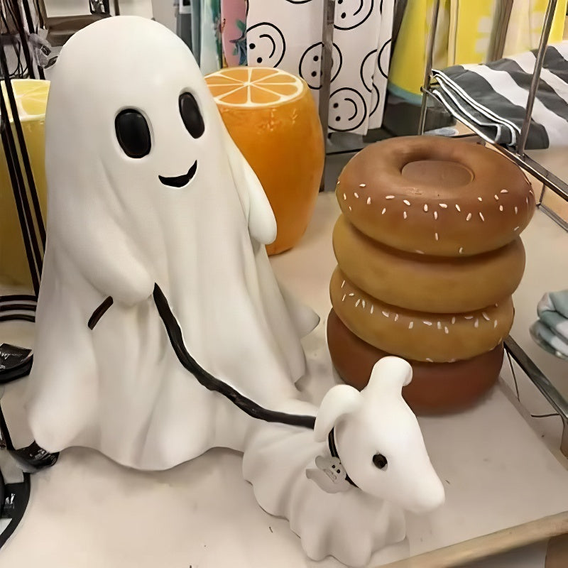 Halloween Ghost Walking Dog Statue