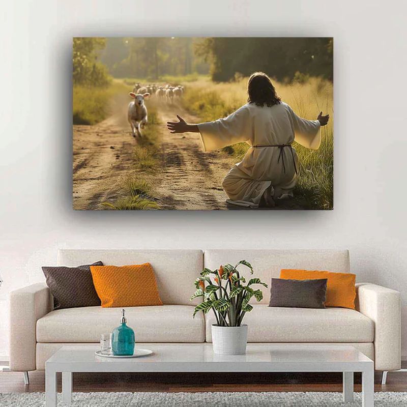 Lamb Runs to Jesus - D369 - Gallery Wrapped Canvas Prints