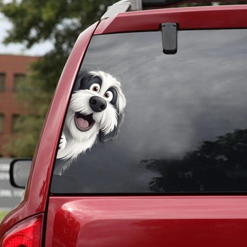 English Sheep Dog - Peekaboo Dog Head Car Sticker - DS003