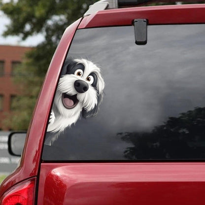 English Sheep Dog - Peekaboo Dog Head Car Sticker - DS003