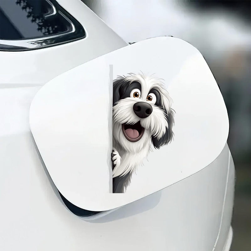 English Sheep Dog - Peekaboo Dog Head Car Sticker - DS003