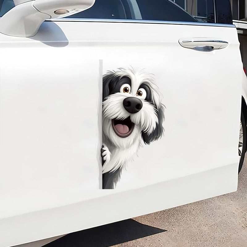 English Sheep Dog - Peekaboo Dog Head Car Sticker - DS003