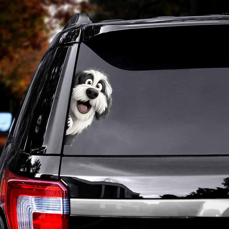 English Sheep Dog - Peekaboo Dog Head Car Sticker - DS003