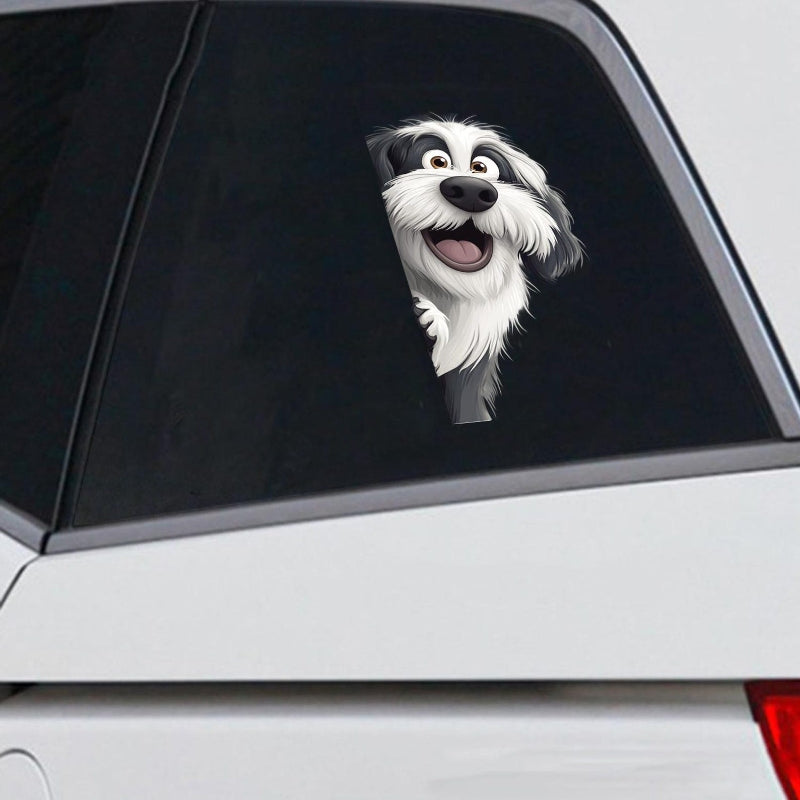 English Sheep Dog - Peekaboo Dog Head Car Sticker - DS003