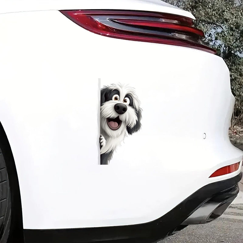 English Sheep Dog - Peekaboo Dog Head Car Sticker - DS003
