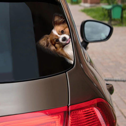 Papillon Dog - Peekaboo Dog Head Car Sticker - DS012