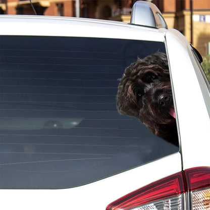 Bouvier Des Flandres Dog - Peekaboo Dog Head Car Sticker - DS019