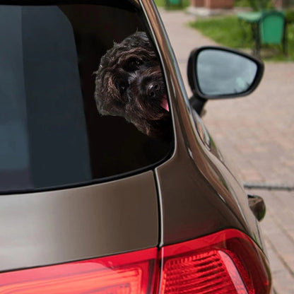 Bouvier Des Flandres Dog - Peekaboo Dog Head Car Sticker - DS019