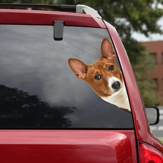 Basenji Dog - Peekaboo Dog Head Car Sticker - DS023