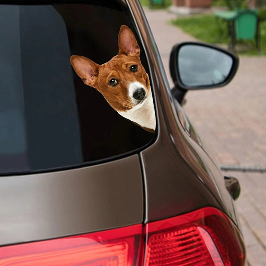Basenji Dog - Peekaboo Dog Head Car Sticker - DS023