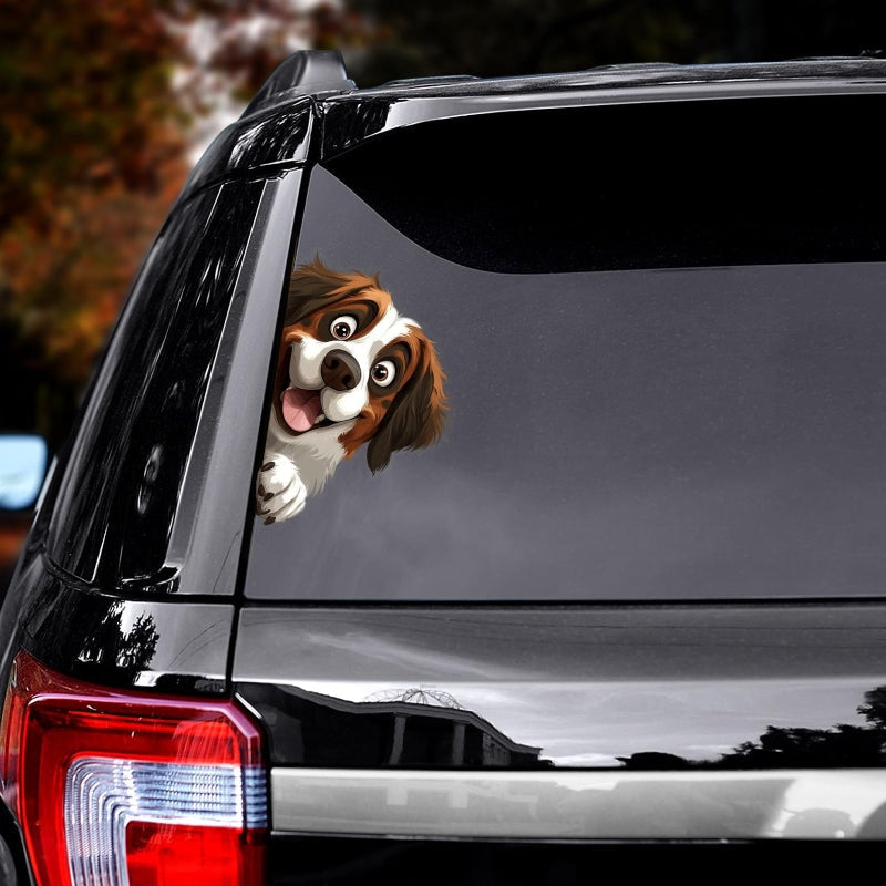 Saint Bernard Dog - Peekaboo Dog Head Car Sticker - DS032