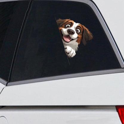 Saint Bernard Dog - Peekaboo Dog Head Car Sticker - DS032