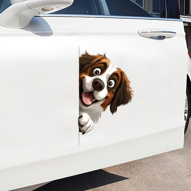 Saint Bernard Dog - Peekaboo Dog Head Car Sticker - DS032