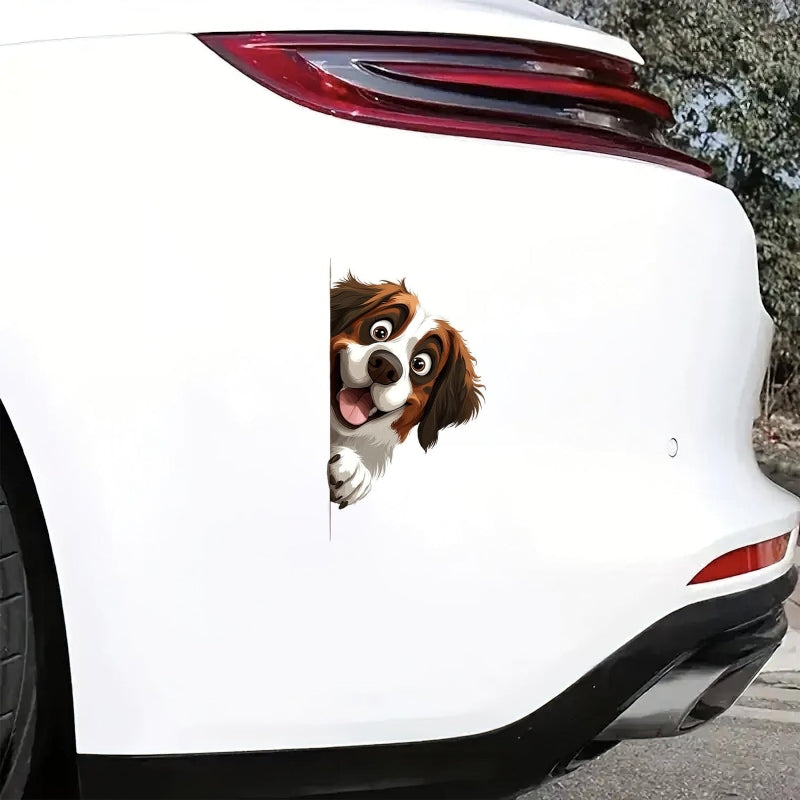 Saint Bernard Dog - Peekaboo Dog Head Car Sticker - DS032
