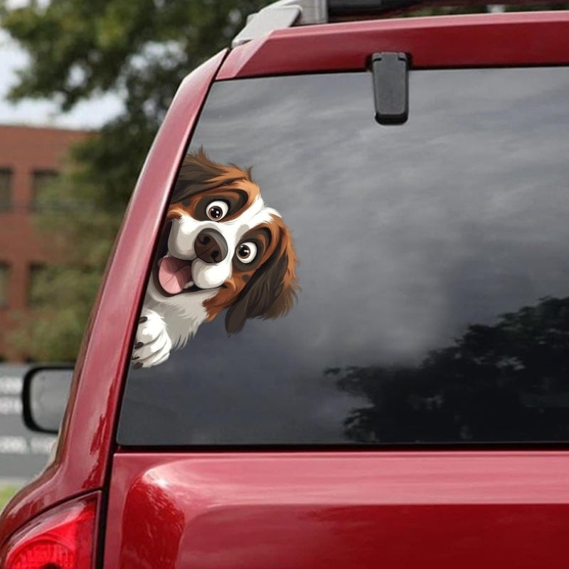 Saint Bernard Dog - Peekaboo Dog Head Car Sticker - DS032