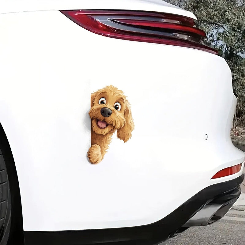 Goldendoodle Dog - Peekaboo Dog Head Car Sticker - DS039