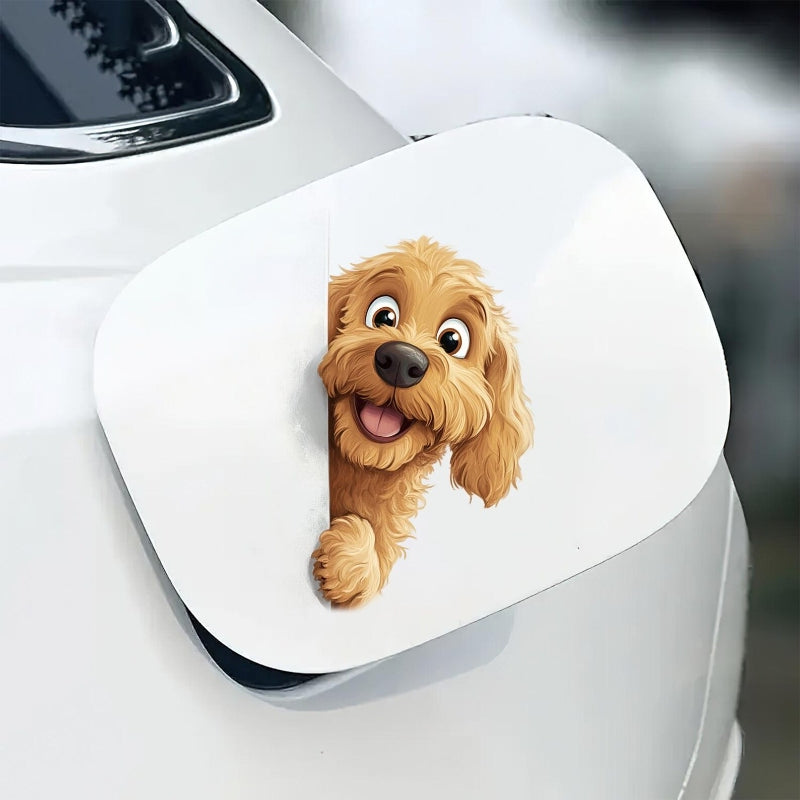Goldendoodle Dog - Peekaboo Dog Head Car Sticker - DS039
