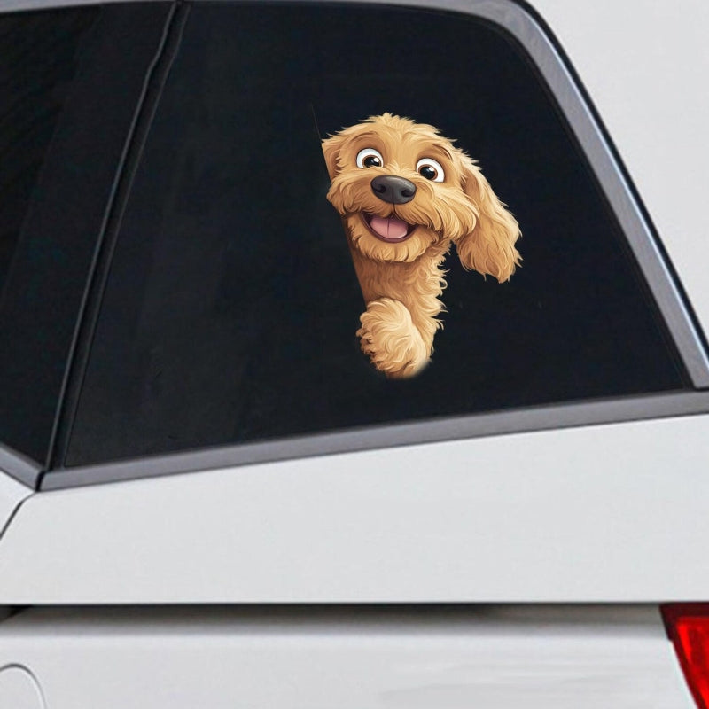 Goldendoodle Dog - Peekaboo Dog Head Car Sticker - DS039