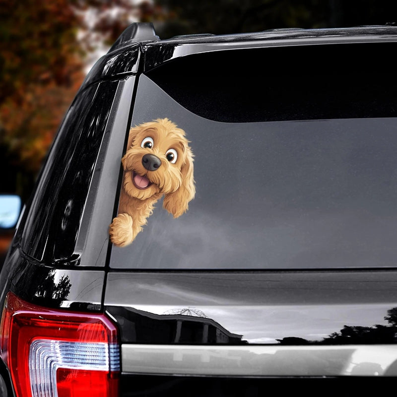 Goldendoodle Dog - Peekaboo Dog Head Car Sticker - DS039